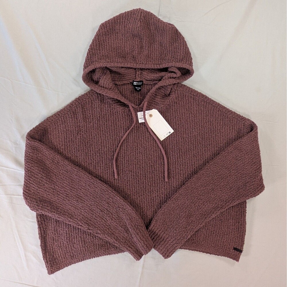 Billabong Brown Pullover Hoodie Women's Large Knit Long Sleeve Cropped